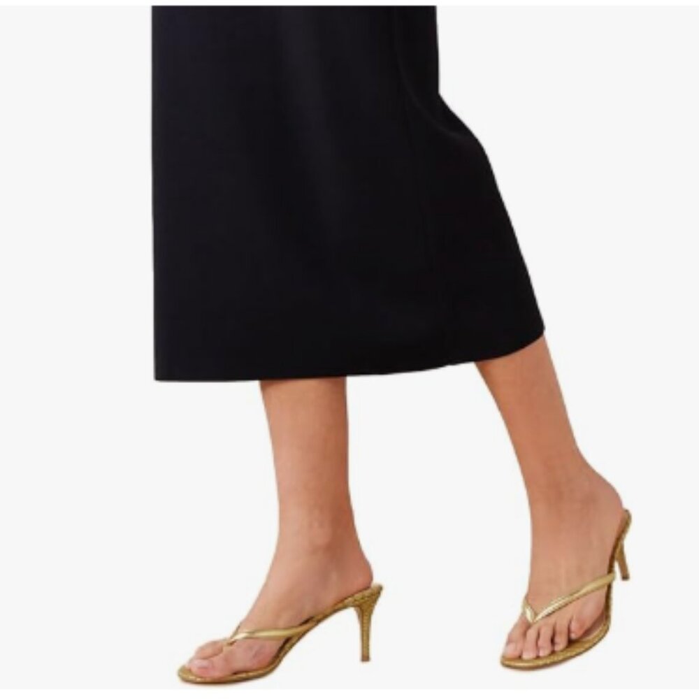 XYD Straw Gold Thong Sandals Mid Heel Flip Flops Open Toe Daily Wearing Slippers